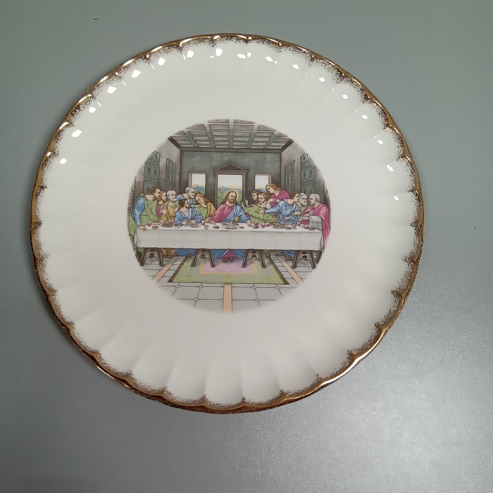 W.S. George Last Supper Collector Plate 22k Gold Trim Scalloped B9181 Vintage‎
